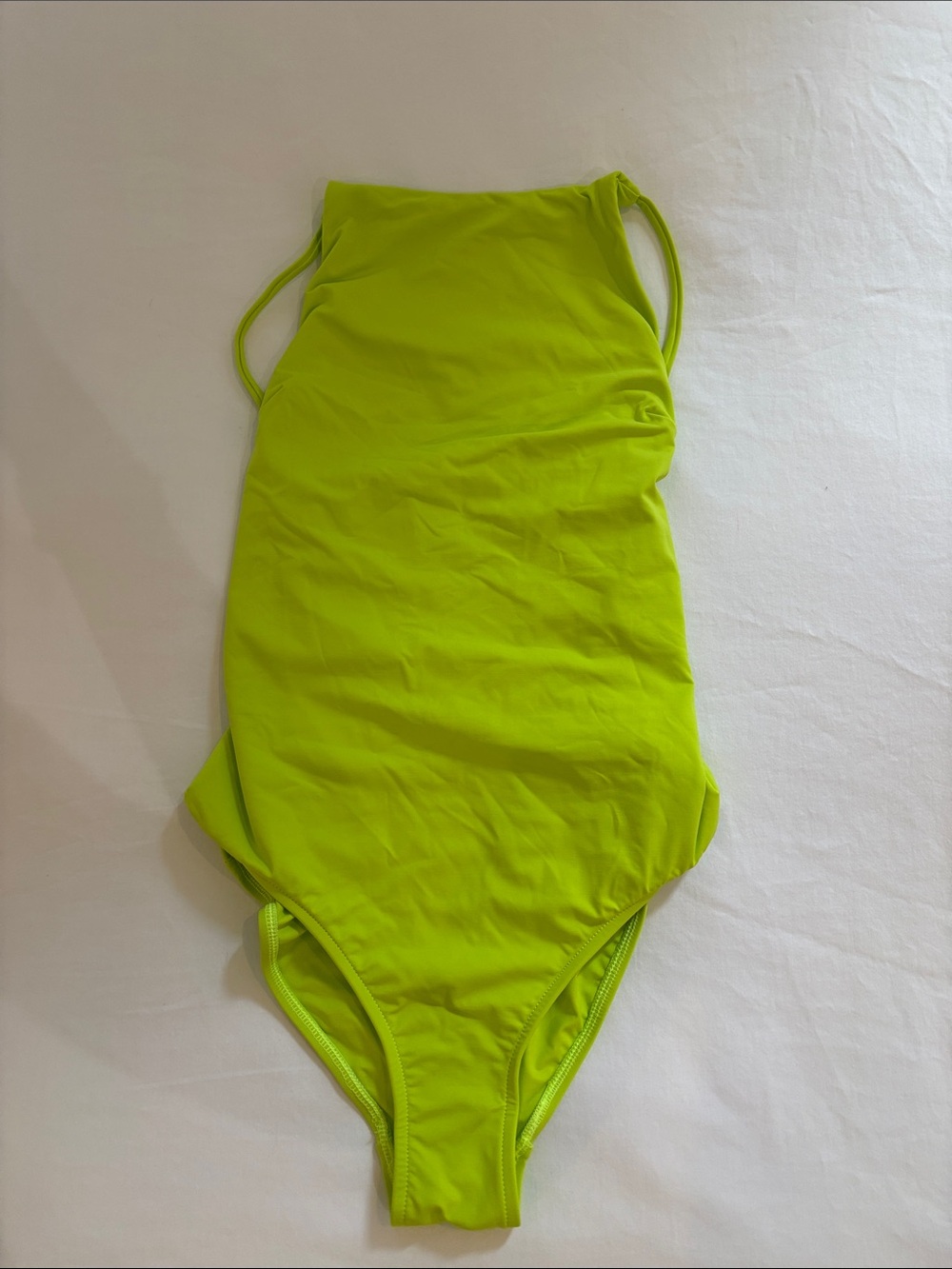 BONDI BORN Neon Lime Green One-Piece High Neck Open Back Swimsuit